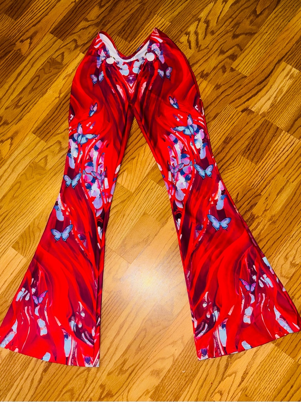 Badinka Red Butterfly-Print Flared Women's Pants
